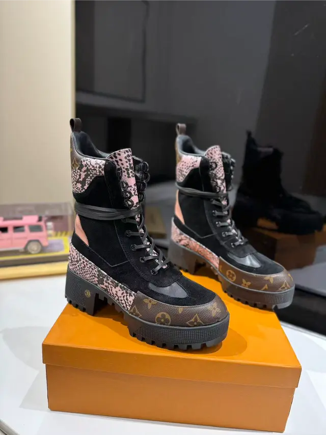 Laureate Platform Desert Boots Suede with Monogram Canvas