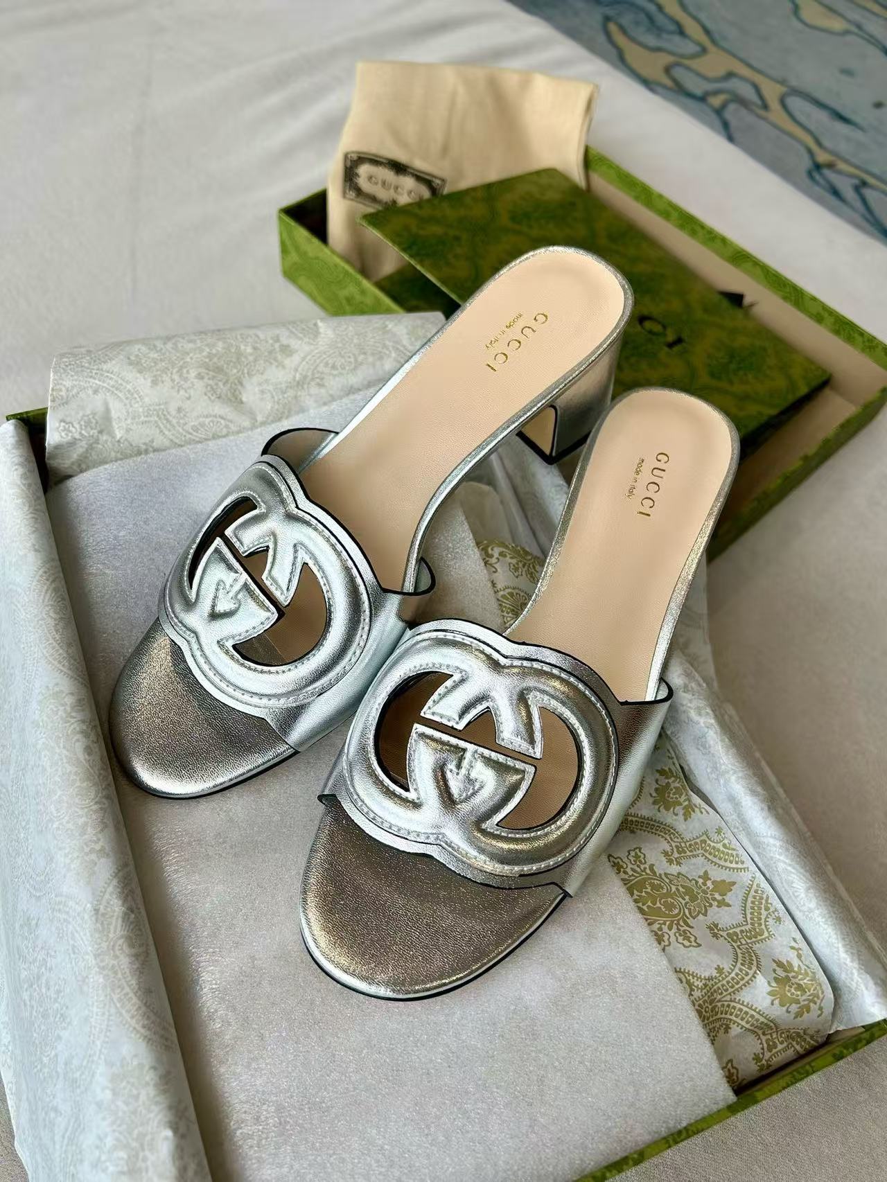 Double G logo block heel mule sandals