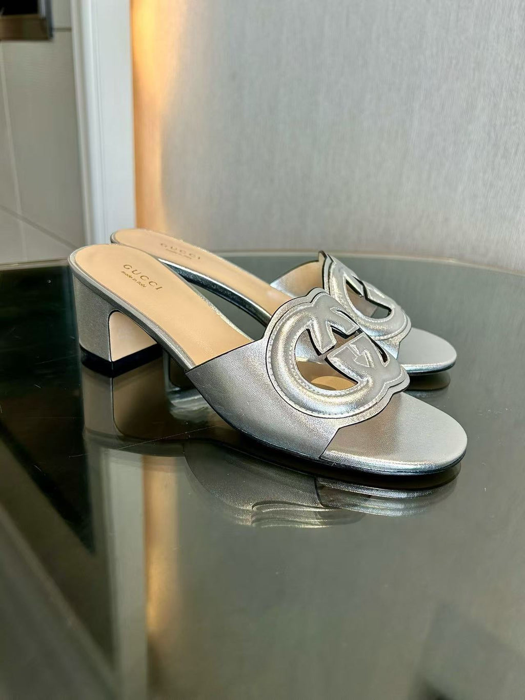 Double G logo block heel mule sandals