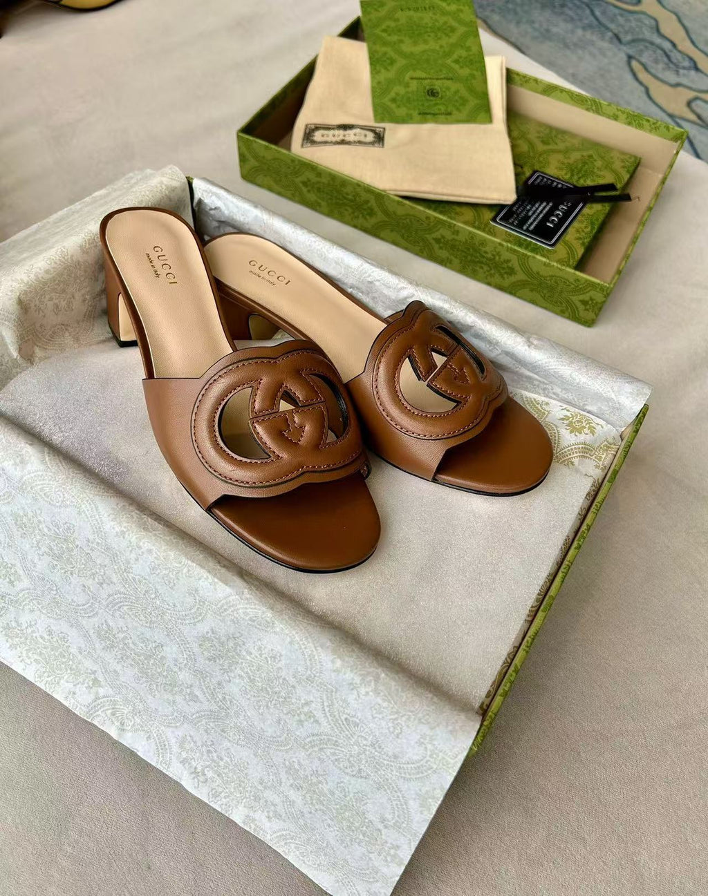 Double G logo block heel mule sandals