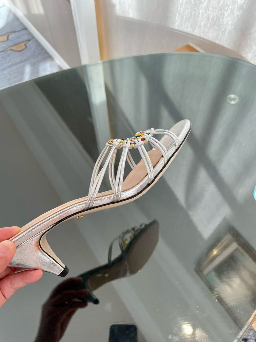 Diamond-encrusted high-heeled mule sandals