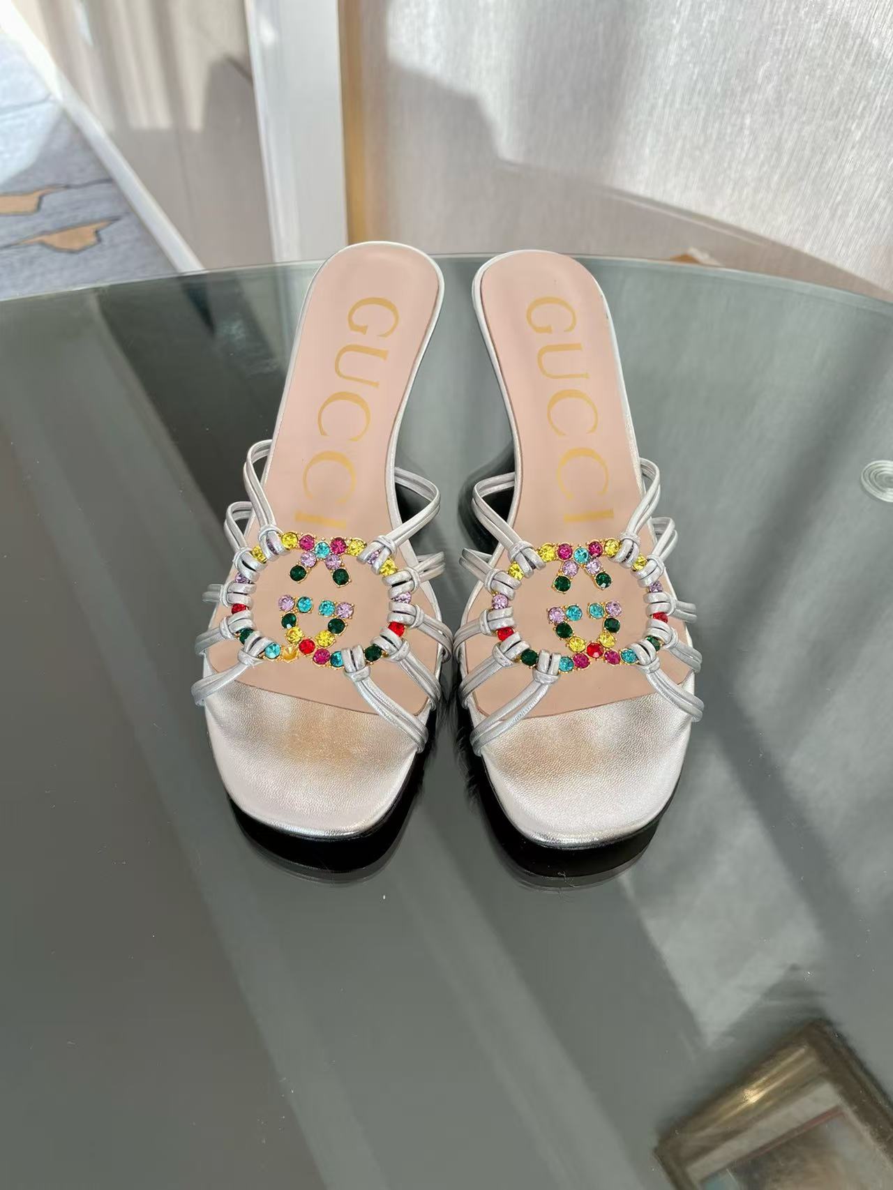 Diamond-encrusted high-heeled mule sandals