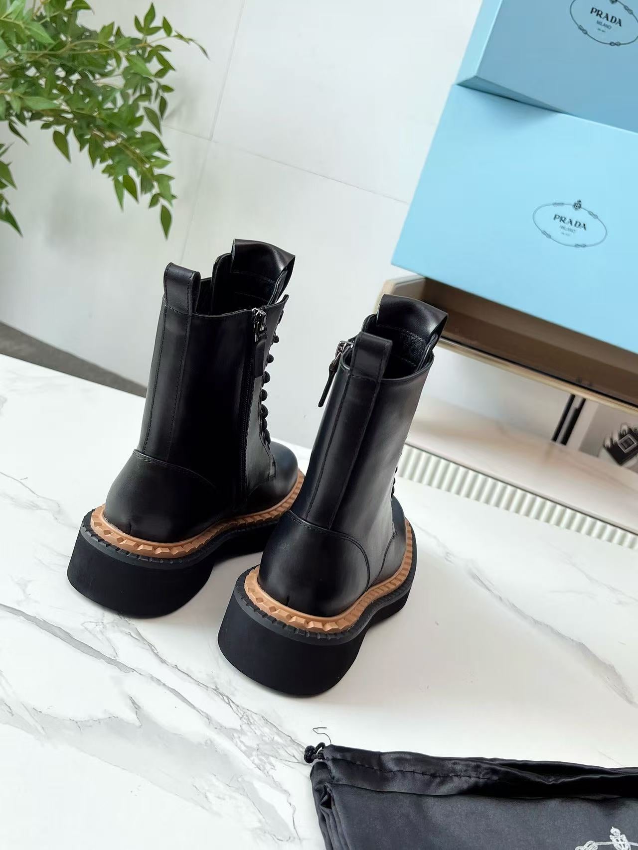 Black platform lace-up Martin boots