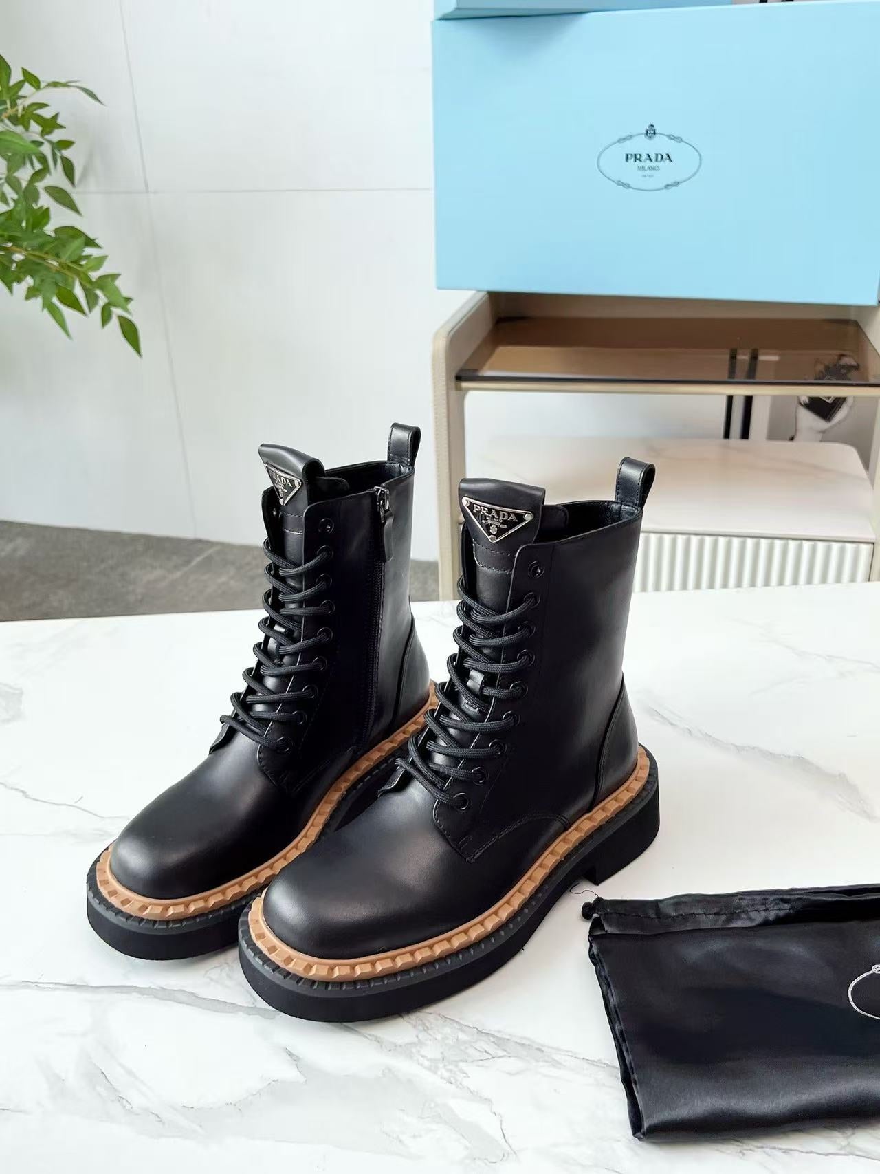 Black platform lace-up Martin boots