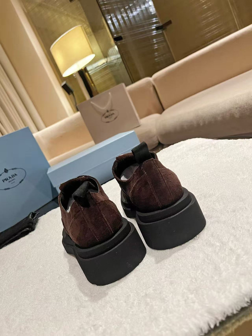 Brown suede platform lace-up sneakers