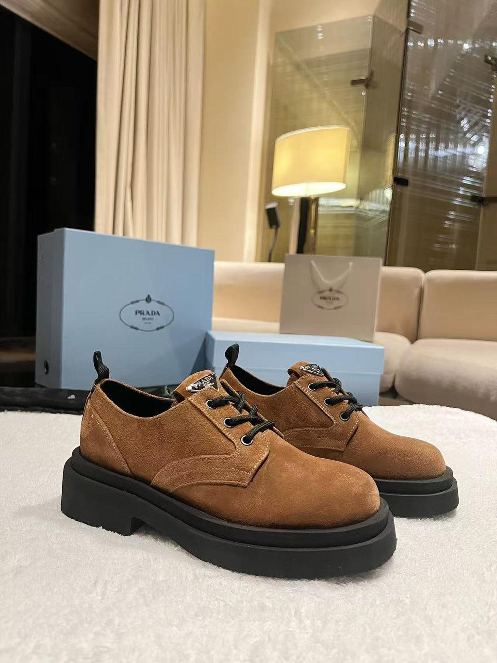 Brown suede platform lace-up sneakers