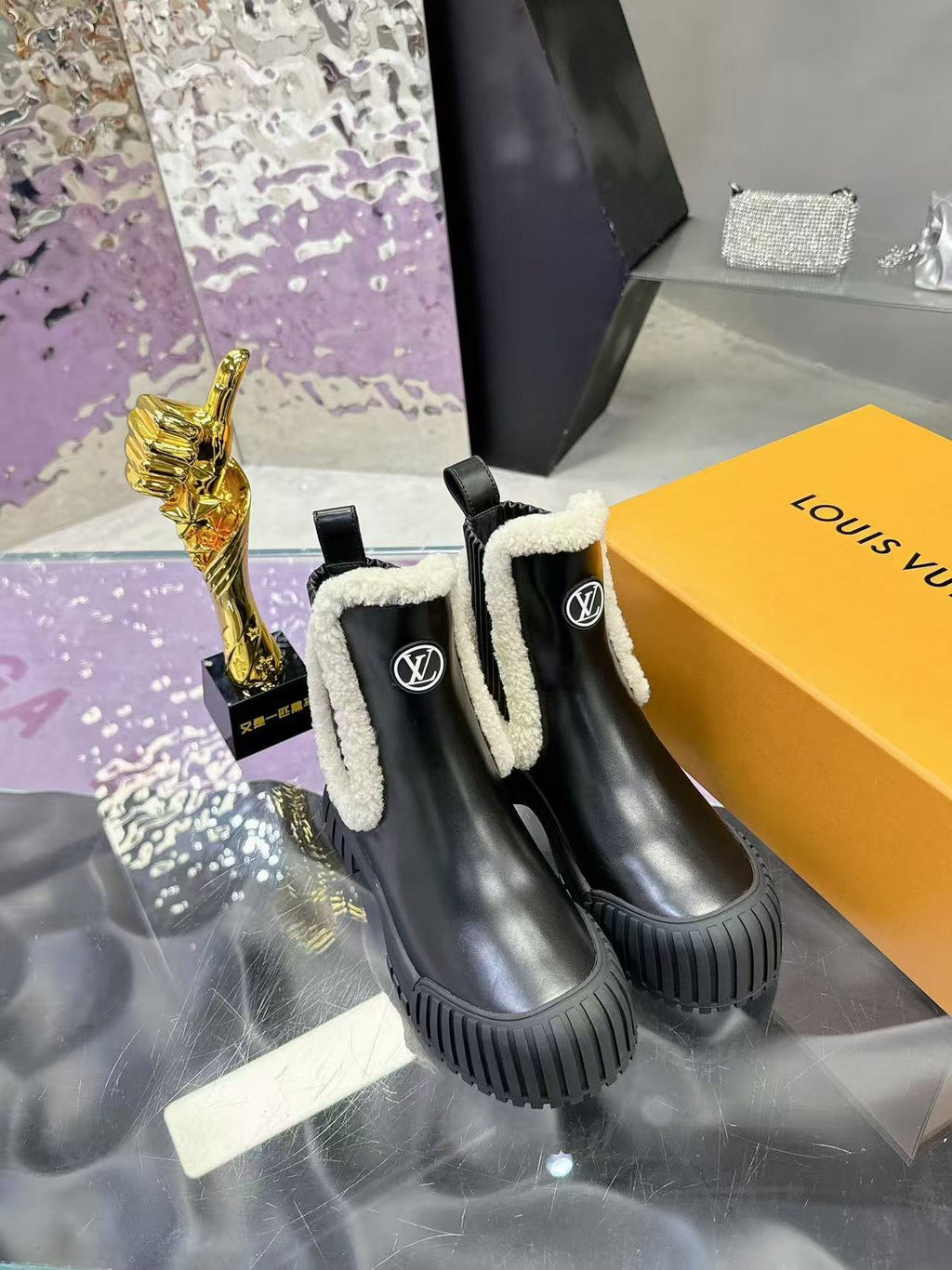 Plush-trimmed Chelsea ankle boots